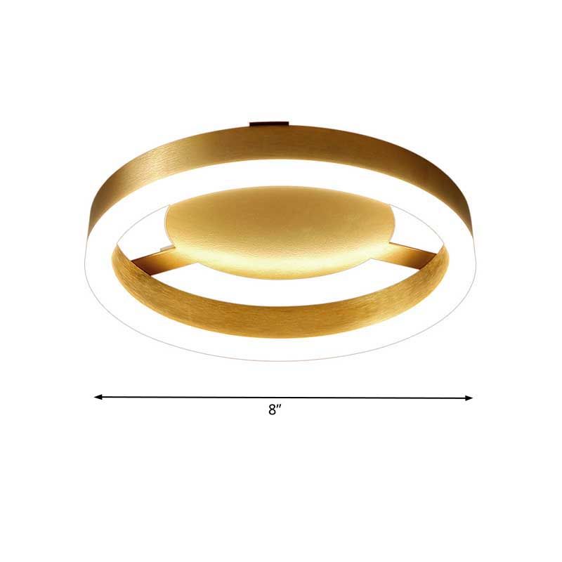Round/Square Corridor LED Flush Lamp Modern Golden Metal Ceiling Mounted Light in Warm/White Light