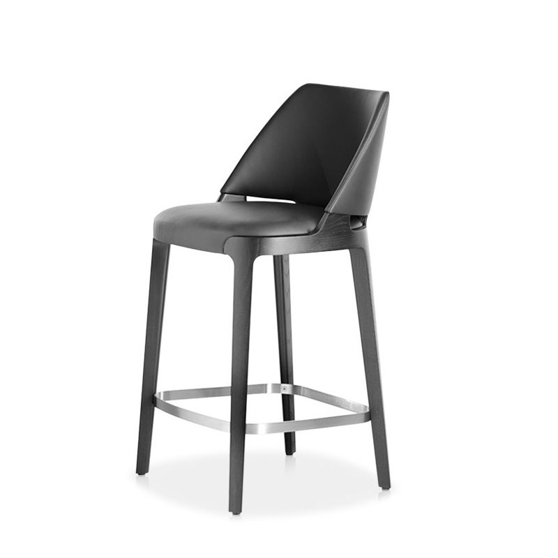Scandinavian Faux Leather Bar Stools Solid Wood Stool with Footrest