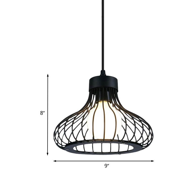 1 luz de techo de cebolla con luz con jaula de alambre iluminación colgante de metal negro retro para cocina