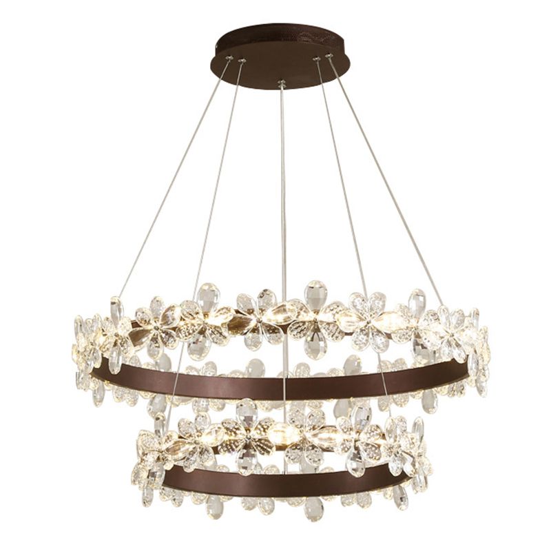 Modern Circle Hanging Pendant Lights Crystal Chandelier Lamp
