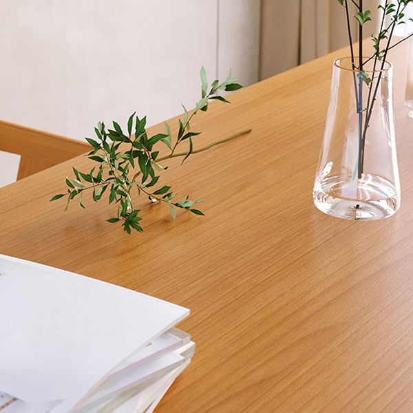 Minimalist Khaki Solid Wood Dining Table Rectangle Shape Dining Table with Double Pedestal Bases