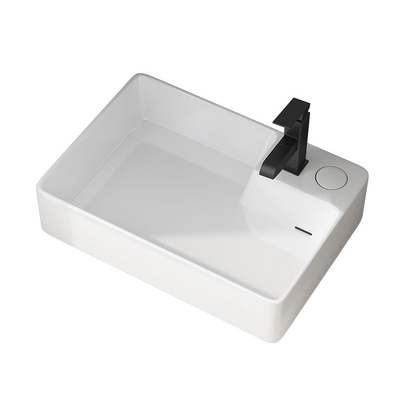 Modern Vessel Bathroom Sink Rectangular Porcelain with Overflow and Faucet Basin Sink