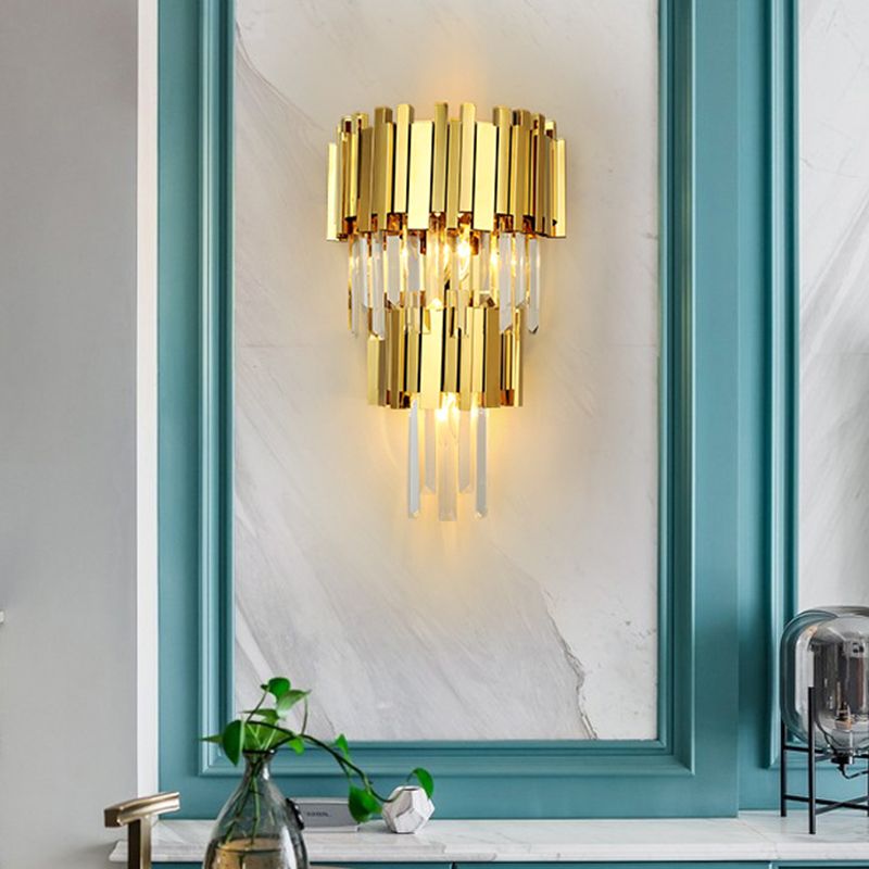 Postmodern Style Crystal Wall Light Gold Layered Wall Sconce for Living Room