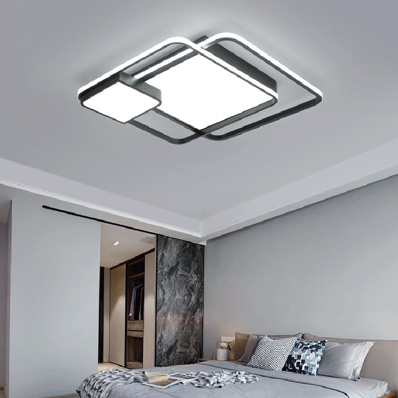 Square Acrylic Ceiling Light Fixture Minimalism Black LED Flush Mount Lighting for Bedroom