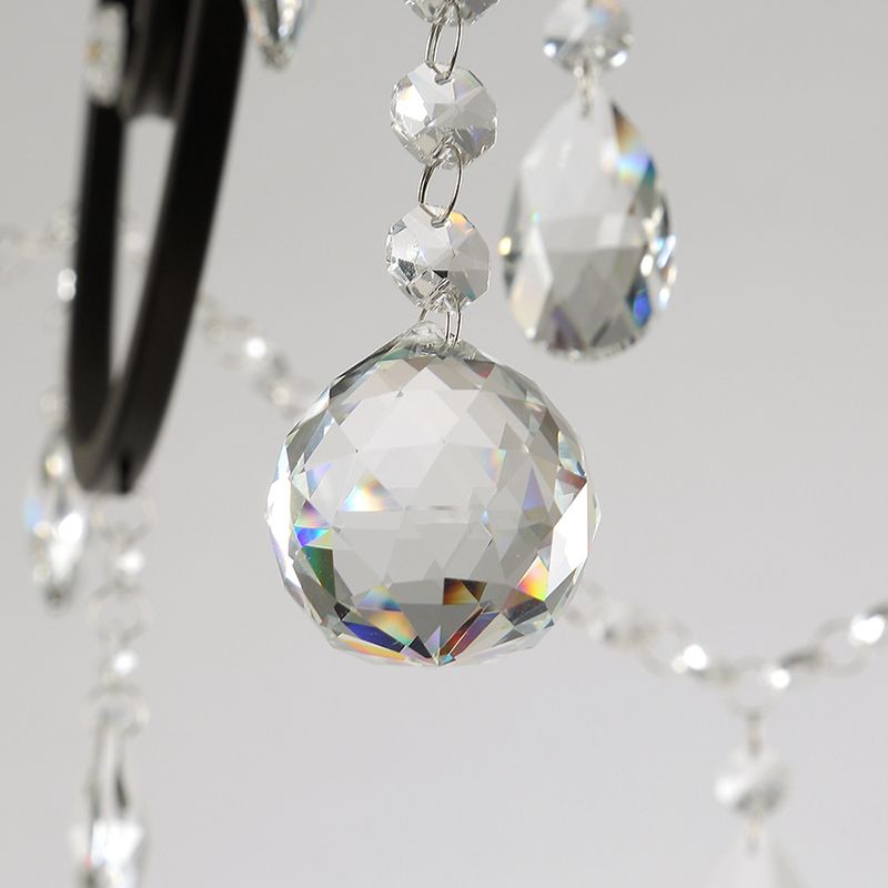 Retro Candlestick Chandelier Iron Hanging Lamp with Crystal for Living Room