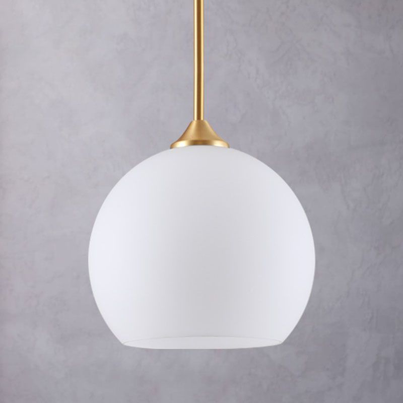 White Glass Dome Pendulum Light Simplicity Single-Bulb Brass Finish Hanging Light