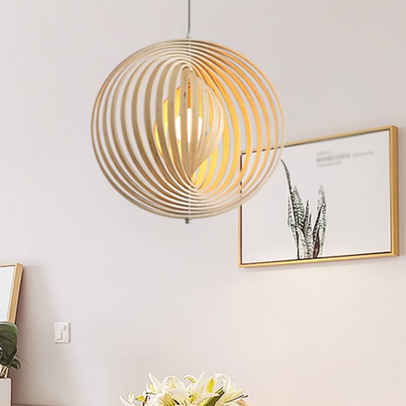 Forme sphérique Éclairage suspendu en bois massif de style moderne 1 suspension légère pour le chevet