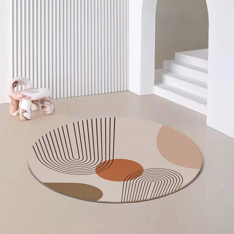 Round Carpet Simple Contrast Panel Area Rug Polyester Stain Resistant Indoor Carpet for Home Decor