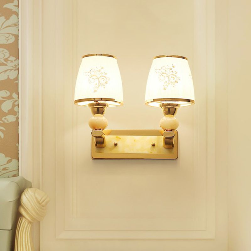 Lampada di pannello in vetro bianco a 2 teste Stile Specchio Ombretto Idee di illuminazione da parete del soggiorno