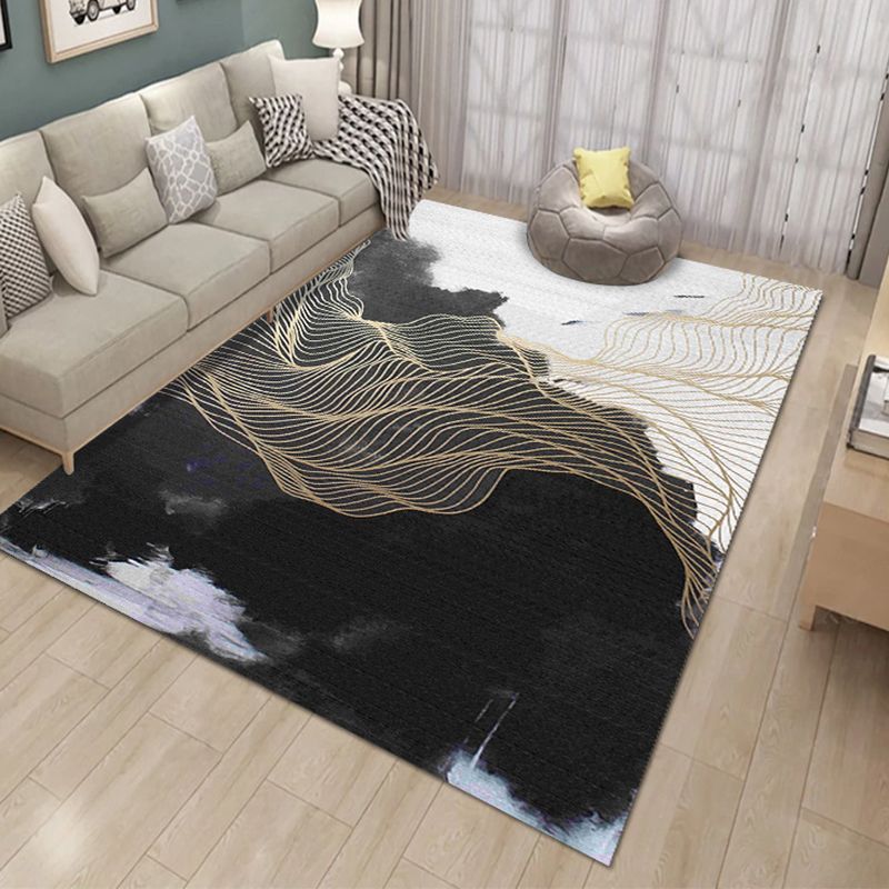 Ink Abstract Carpet Polyester Rug Stain Resistant Non-Slip Backing Rug for Living Room