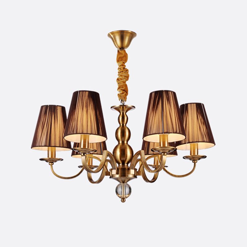 American Style Brass Chandelier Multi-Lights Hanging Pendant Lights with Fabric Shade