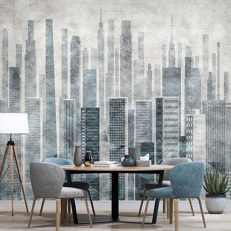 Big Wall Art Industrial Nostalgic Tall Building Mural Wallpaper in Obscure Color