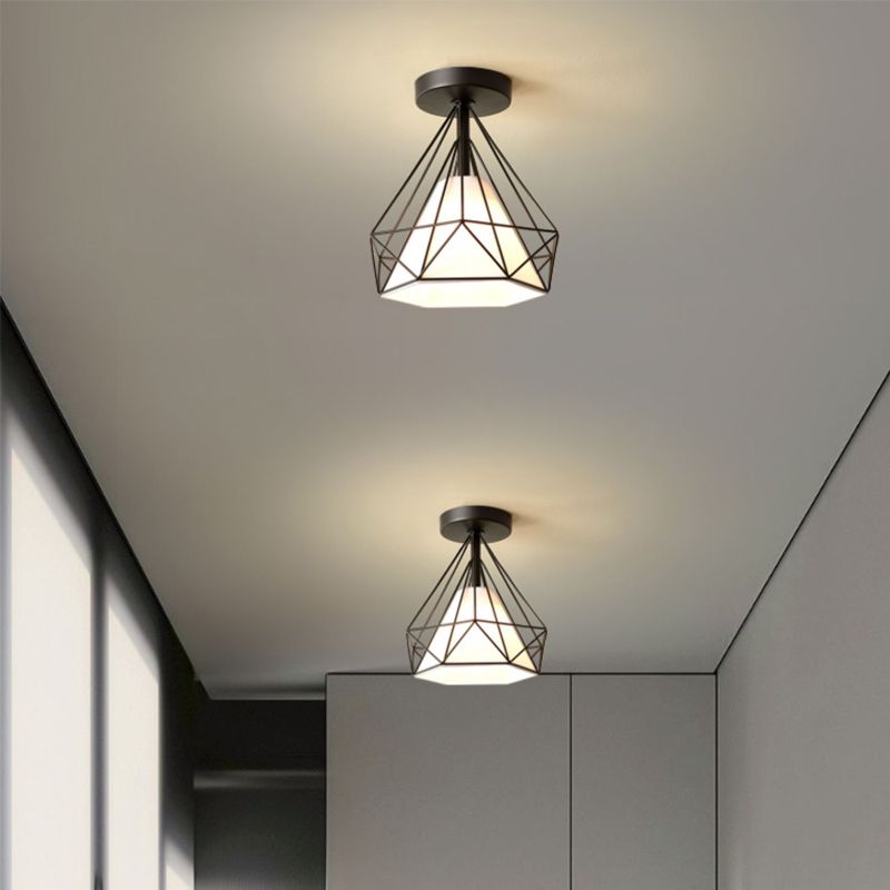 Geometric Shape Flush Lights Modern Style Metal 1 Light Flush Mount Fixture in Black/Gold