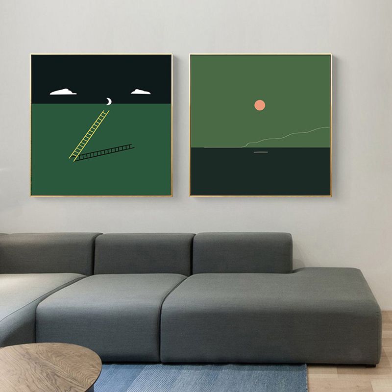 Green Minimalism Wall Art Illustration Scenery Canvas Print for House Interior, Multiple Sizes