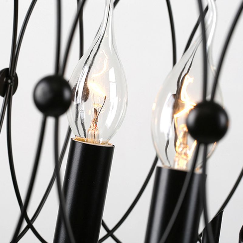 Black Drum Hanging Chandelier Rustic Style Metal 6 Heads Living Room Pendant Ceiling Light with Candle Design