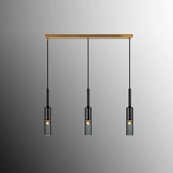 Luce a sospensione grigio in cristallo in moderna lampada a sospensione cilindrica di rame per sala da pranzo