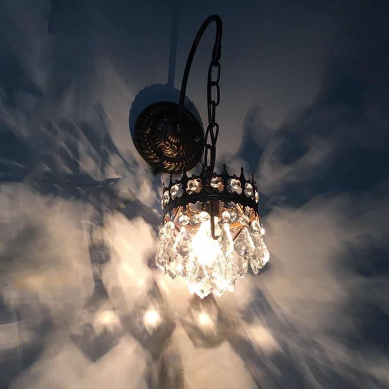 Iluminación montada en la pared de 1 luces de estilo moderno de brazo curvo de cristal lámpara de luz en latón