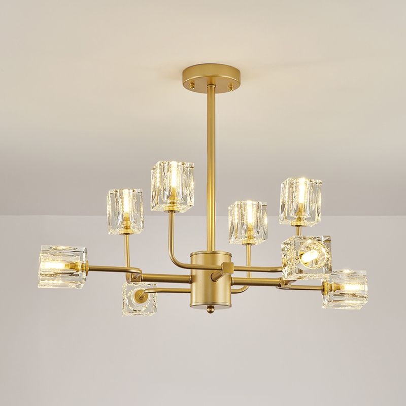 Lámpara de lámpara de 8 luces simples techo de bloqueo de cristal cúbico cúbico en oro
