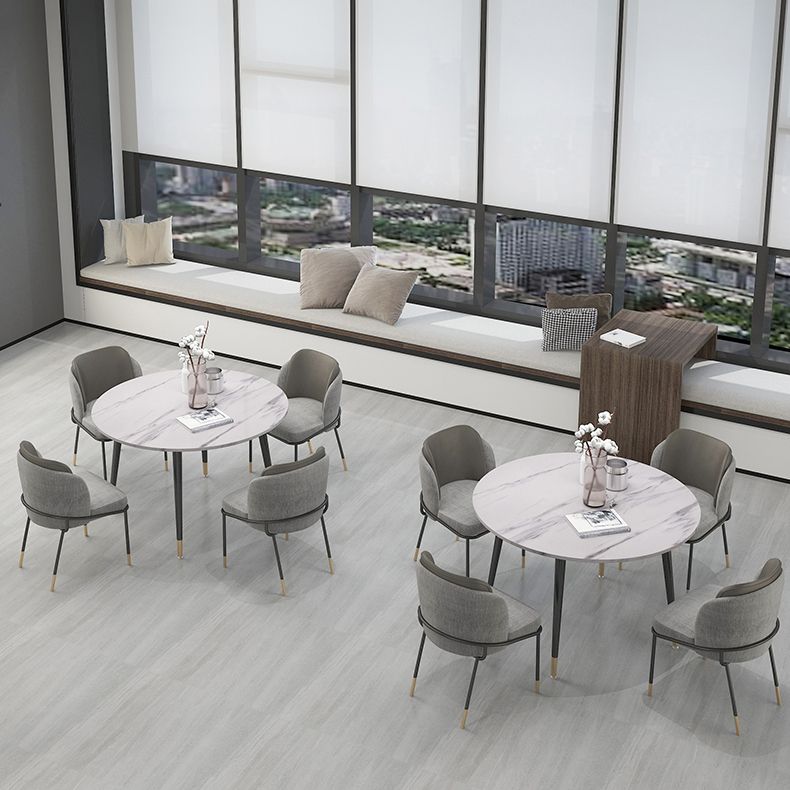 Ronde vorm Moderne eettafel Witte toon vaste tafel met gesinterde steen