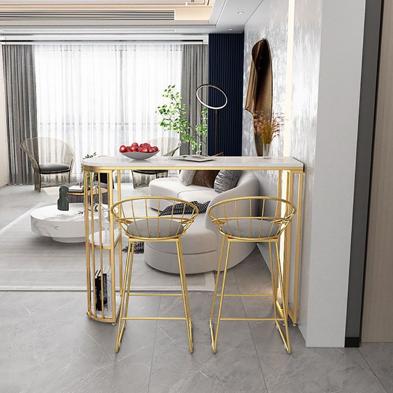 Glam Style 41.3"H Bar Table Marble White Top Specialty Bistro Table with Shelves