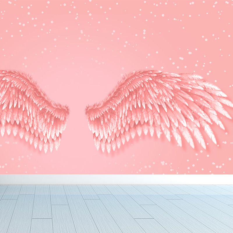 Huge Wing Mural Wallpaper Moisture Resistant Modern Girls Bedroom Wall Art in Pastel Color