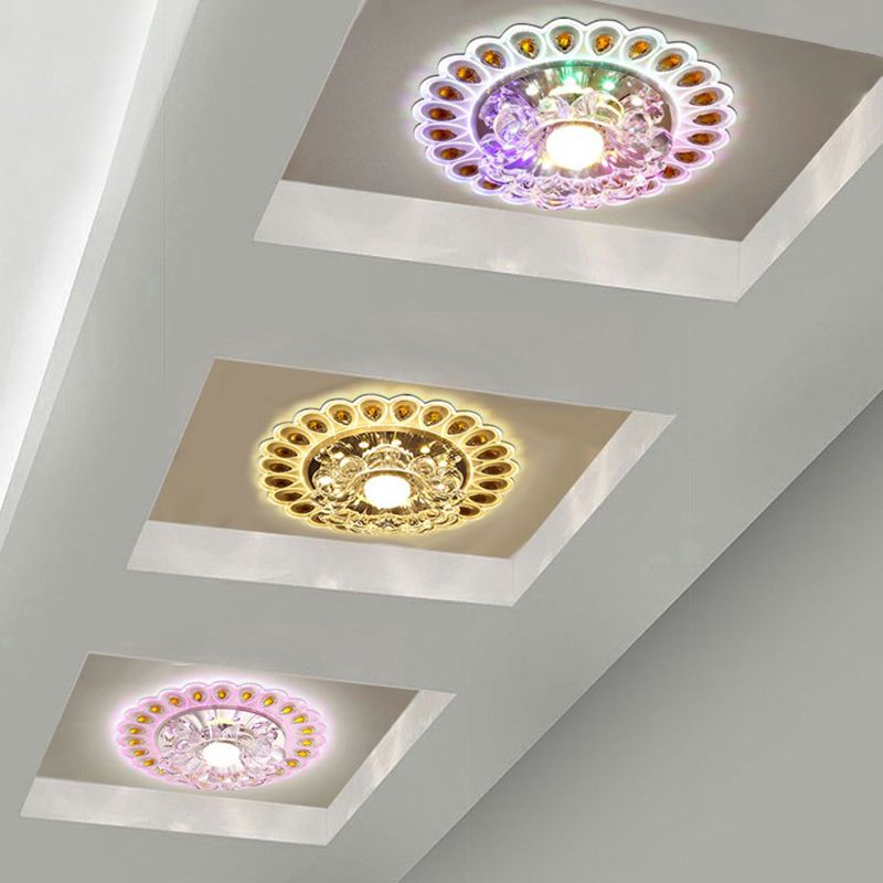 Plafonnier LED en forme de fleur, Style moderne, cristallin, luminaire de plafond pour entrée