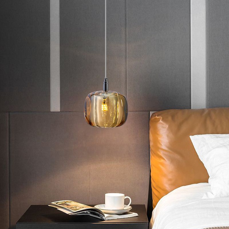 Melon Shaped Dining Room Pendulum Light  Crystal 1-Light Postmodern Minimalist Hanging Lamp Kit