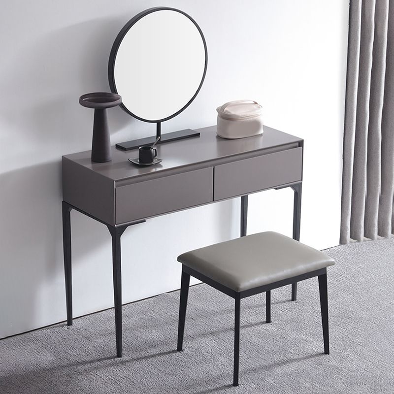 Modern Gray Vanity Mirrored Wood Makeup Dressing Table Stool Set
