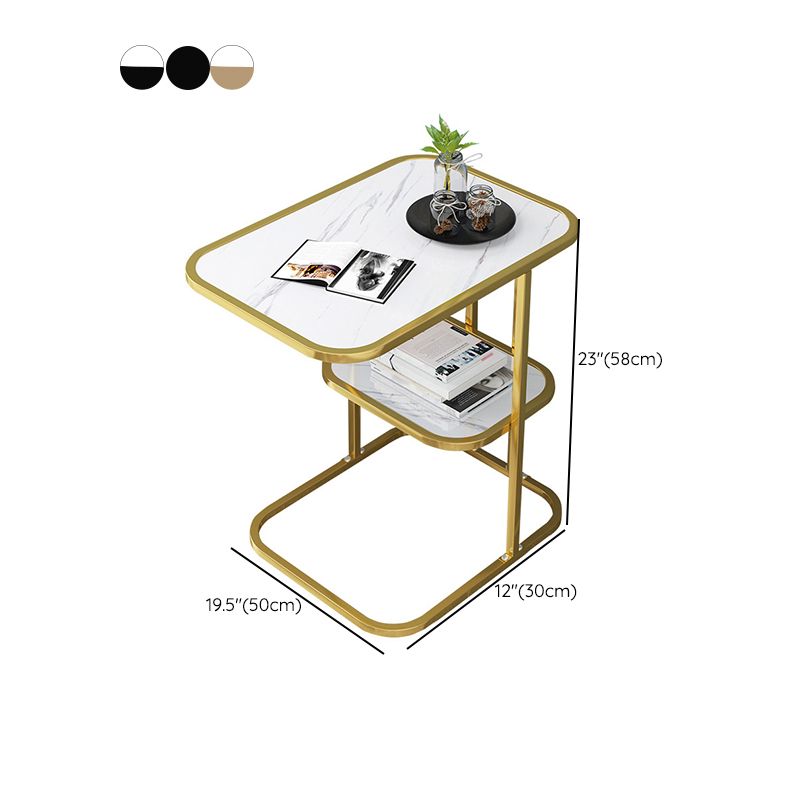 Modern Metal C Side Table Rectangular Top Side Table with Shelf