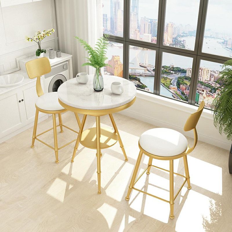 Glam 1/2/3/4/5 Pièces Ensemble de table à manger blanc-gold avec ensemble de dinette ronde en pierre