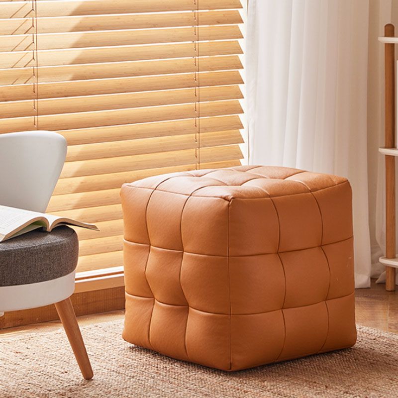 Modern Square Pouf Water Resistant Orange Pouf for Drawing Room