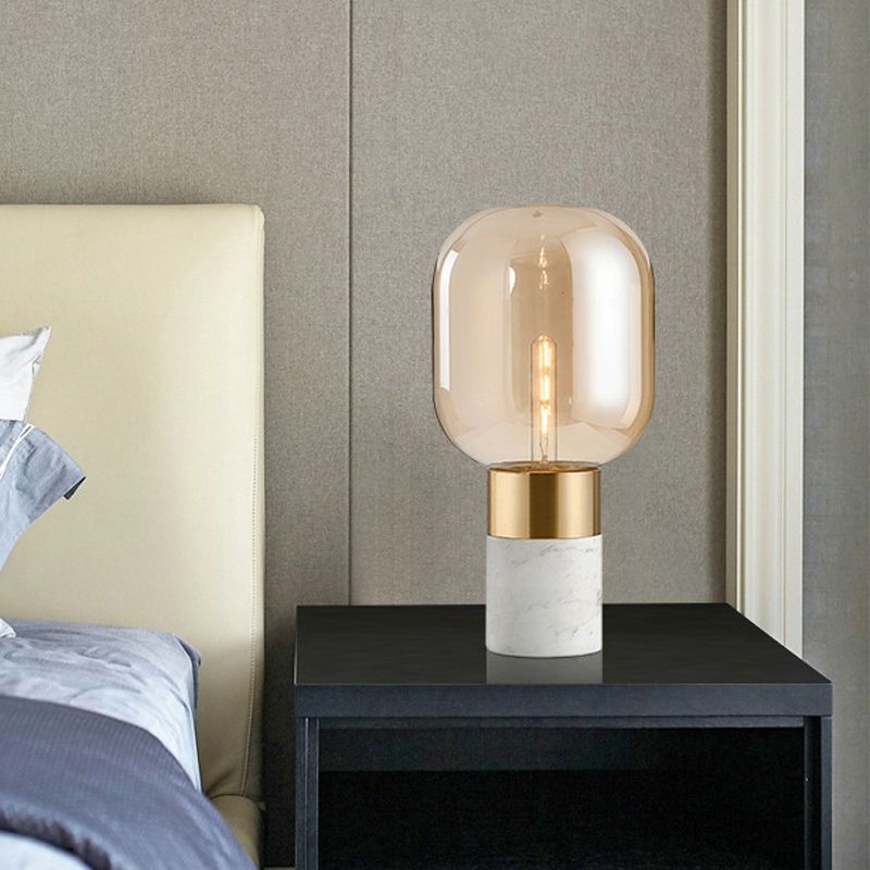 Capsule Night Stand Light Lampada da comodino per comodino ambra post-moderna in vetro singolo in nero/bianco