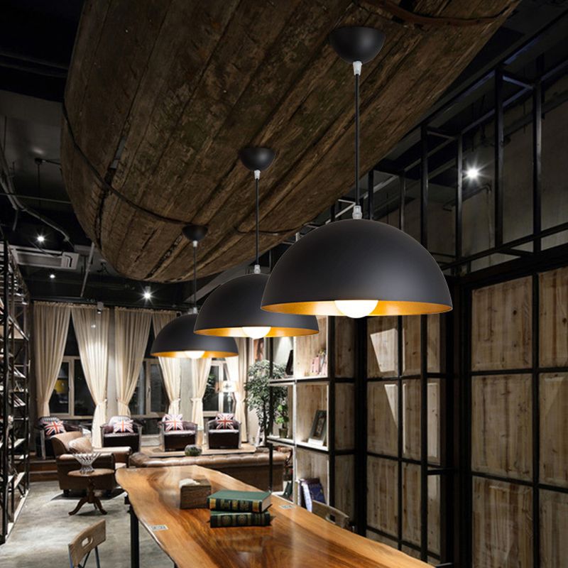 Black and Gold Inner Geometric Pendant Industrial Retro Metal 1-Light Bistro Hanging Light