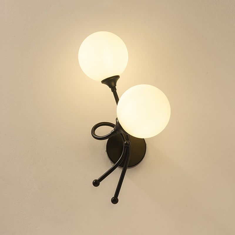 Modern Style Globe Shade Wall Light Glass 2 Lights Sconces for Bedroom