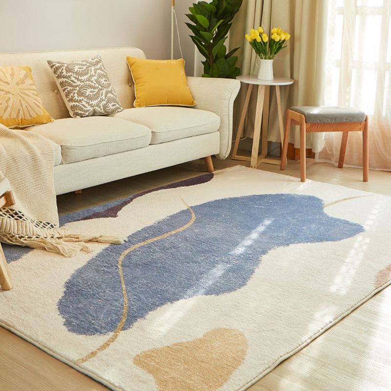 White Tone Nordic Area Carpet Polyester Color Block Rug Anti-Slip Backing Carpet for Living Room