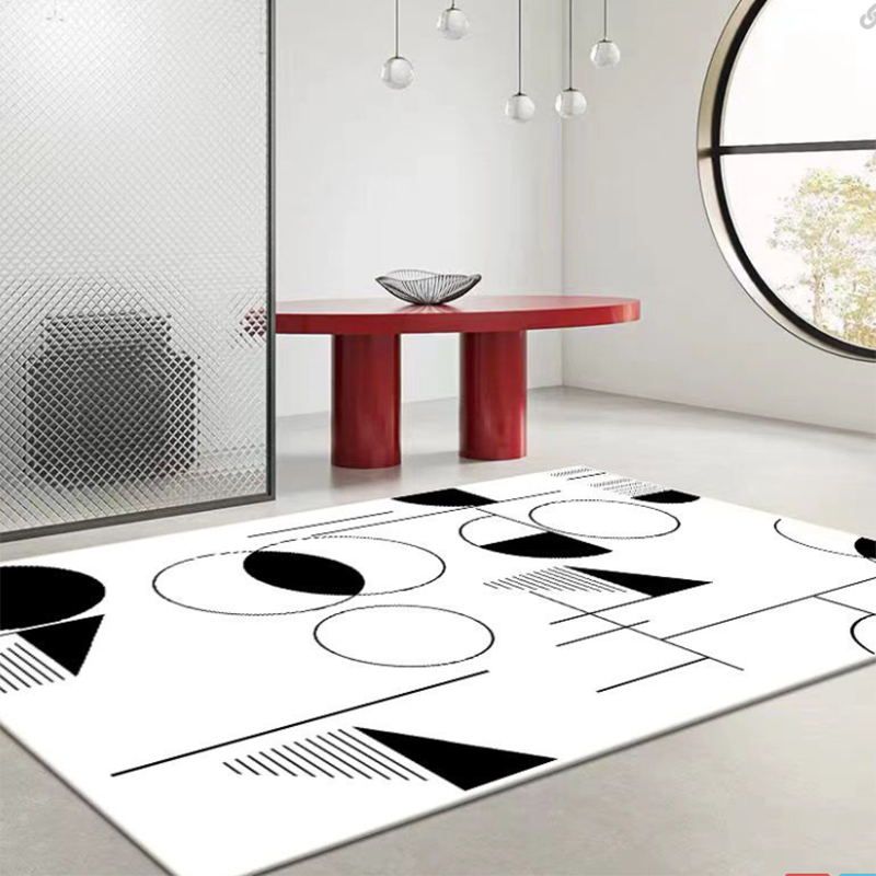 White Modern Rug Polyester Circle Area Rug Washable Indoor Rug for Living Room