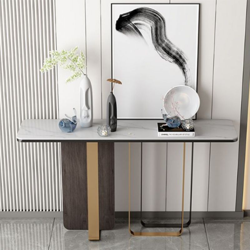 White Stone Console Table 1 Shelf 31.5" Tall Accent Table for Hall