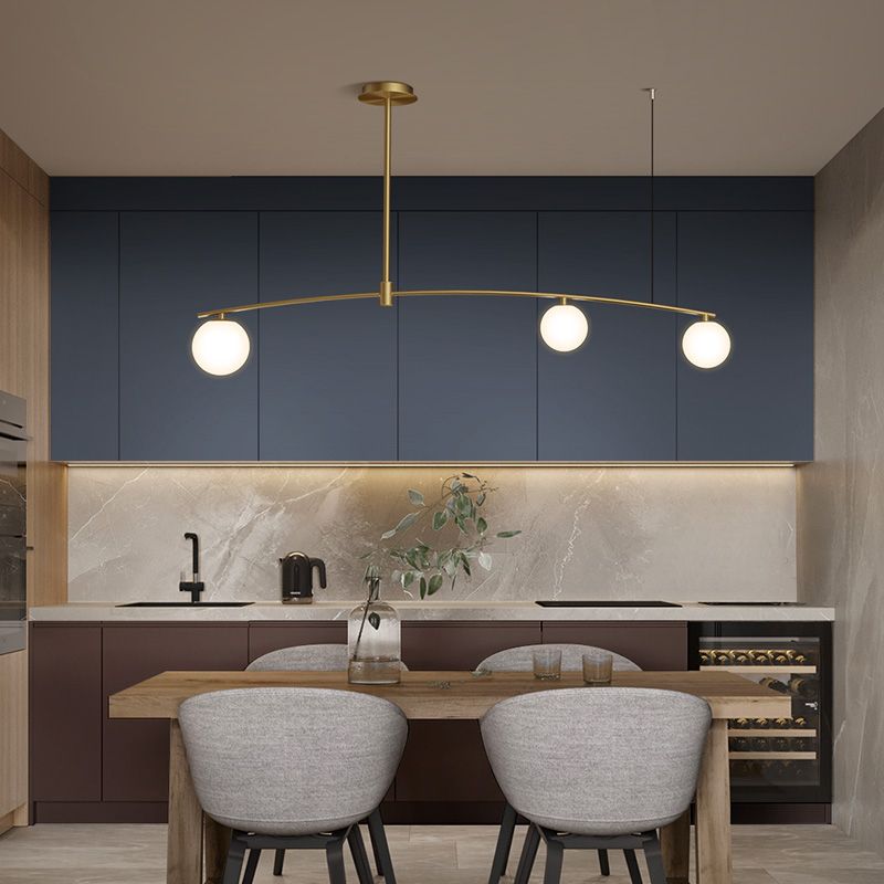 Contemporary Island Light Sphere Glass Island Chandelier Lights in Gold