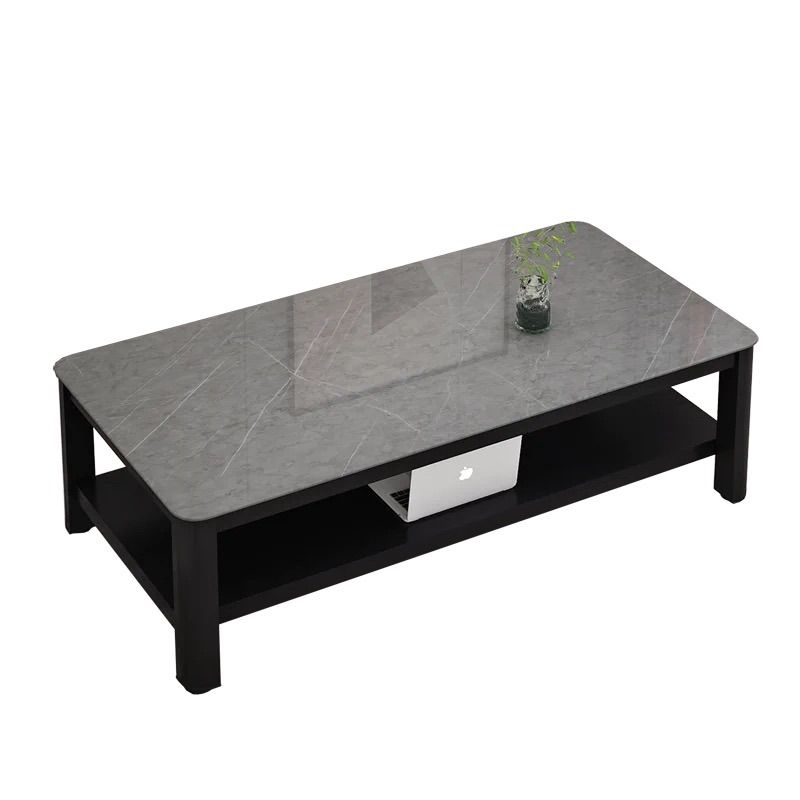Modern Style White/Black/Grey Rock Rectangular Coffee Table with Slab Top