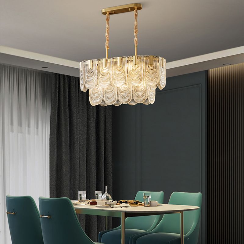 Modern Metal Pendant Light Oval Shape Island Light with Glass Shade for Living Room