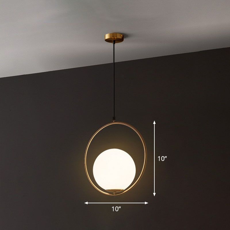 Globe Hanging Lamp Kit Postmodern Style White Glass 1-Head Gold Pendant Light for Restaurant