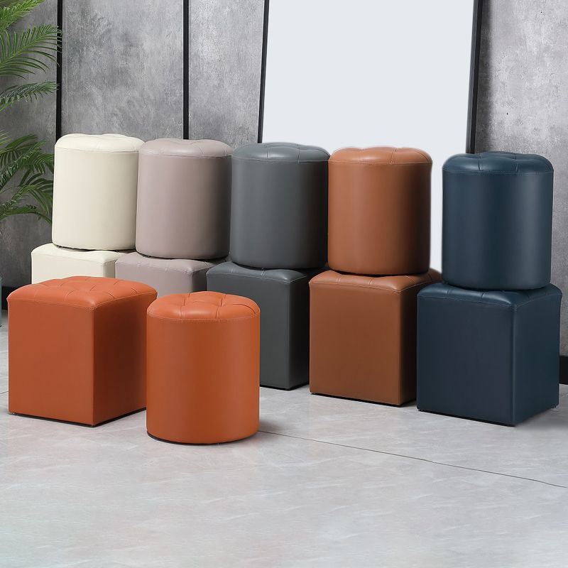 Modern Pouf Ottoman Genuine Leather Upholstered Tufted Stain Resistant Solid Color Ottoman