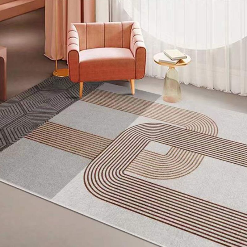 Dark Grey Casual Carpet Polyester Striped Carpet Stain Resistant Carpet for Home Decor