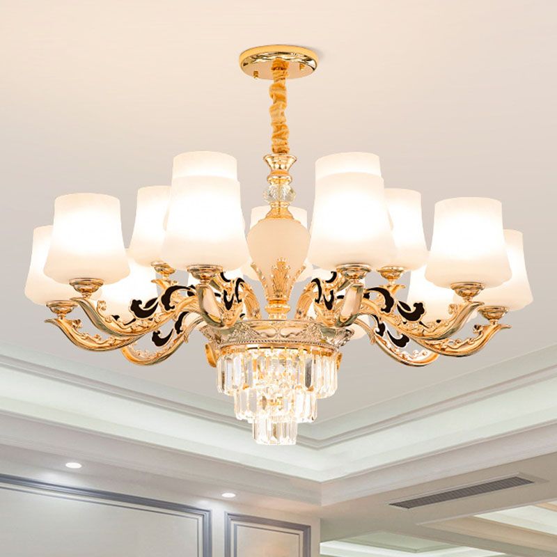 Lámpara de lámpara de lámpara de oro liviana de péndulo simple con sombra de vidrio esbelto blanco para sala de estar