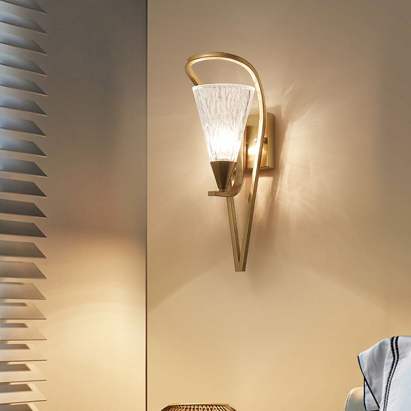 Lámpara de pared de cono de vidrio de agua Vintage 1 cabezal de estar de sala de estar Luz de luz en oro