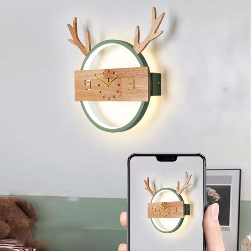 Circle Shape Wall Lighting Modern Style Wood 1 Light Sconce Lamp for Living Room