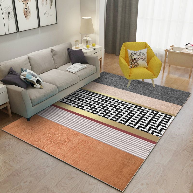 Grey Modern Rug Polyester Striped Indoor Rug Non-Slip Backing Rug for Living Room