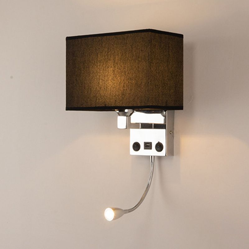 Adjustable Metal Modern Wall Sconce Rectangle Shape Wall Light with Fabric Shade for Study
