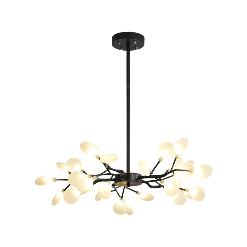 Frosted Shade Black Branch Chandelier Multi-Light Modern Metallic Suspended Light for Restaurant