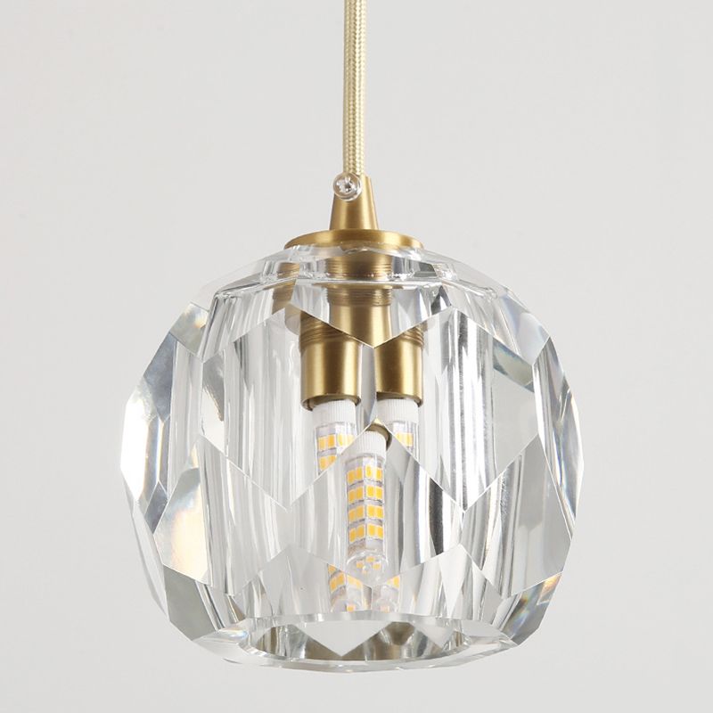 Gold Globe Pendant Light in Modern Luxury Style Copper Hanging Lamp with Crystal Shade